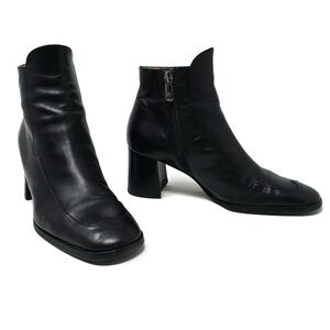 Giorgio Fabiani Leather Wingtip Block Heel Italian Bootie Black EU 38